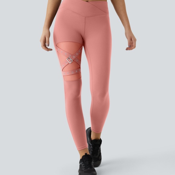 HALARA Pants - Halara High Waisted Crossover Contrast Mesh Decorative Buckle 7/8 Legging S NWOT